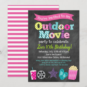 Invitation Fête d'anniversaire de cinéma extérieur (Filles) -