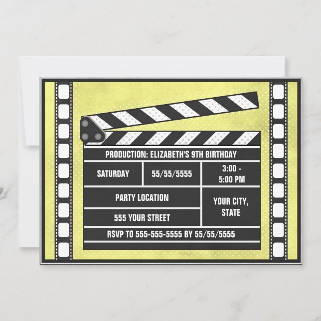 Invitation Fête d'anniversaire de cinéma Jaune (Devant)