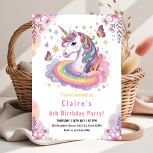 Invitation Fête d'anniversaire de Claire à licorne enchantée