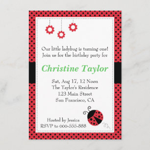 Invitation Fête d'anniversaire de coccinelle et points polka