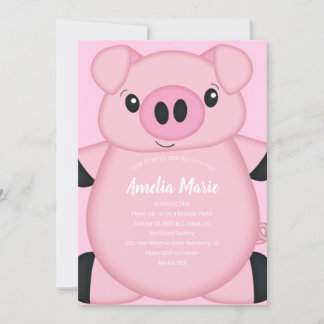 Invitation Fête d'anniversaire de Cochon rose