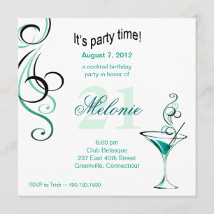 Invitation Fête d'anniversaire de Cocktail moderne (aqua)