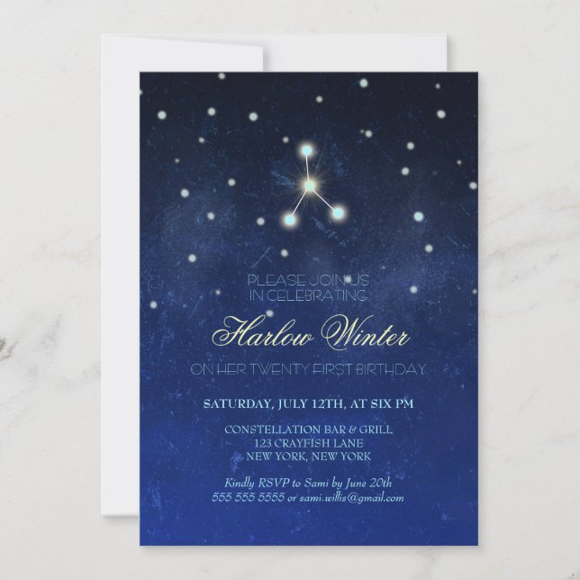 Invitation Fête d'anniversaire de constellation de Cancer (Devant)