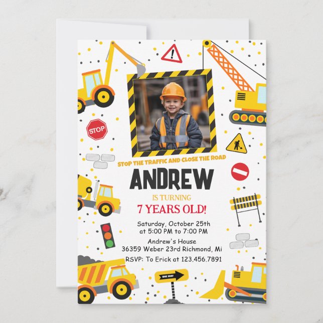 Invitation Fête d'anniversaire de construction personnalisée  (Devant)