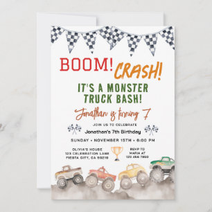 Invitation Fête d'anniversaire de course de camion monstre ga