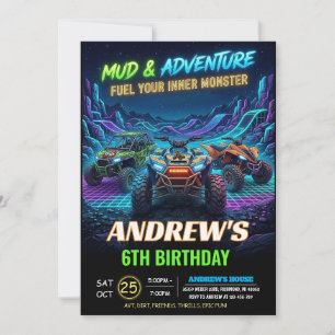 Invitation Fête d'anniversaire de course en VTT néon personne