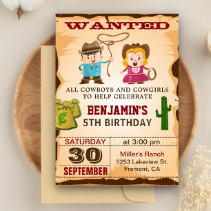 Invitation Fête d'anniversaire de cow-boy recherché de l'Oues