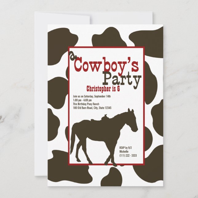 Invitation Fête d'anniversaire de Cowboy (Devant)