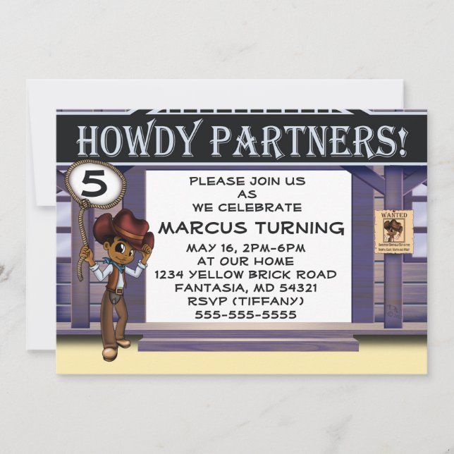 Invitation Fête d'anniversaire de Cowboy afro-américain (Devant)