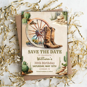 Invitation Fête d'anniversaire de Cowboy, Save the Date 30th
