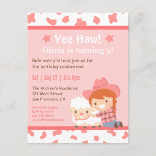 Invitation Fête d'anniversaire de cowgirl occidentale rose po