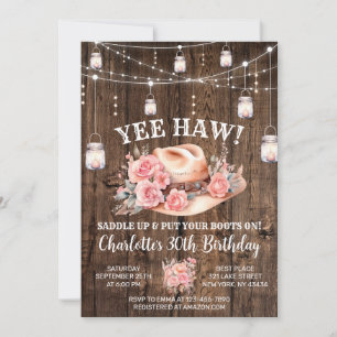 Invitation Fête d'anniversaire de cowgirl western rustique