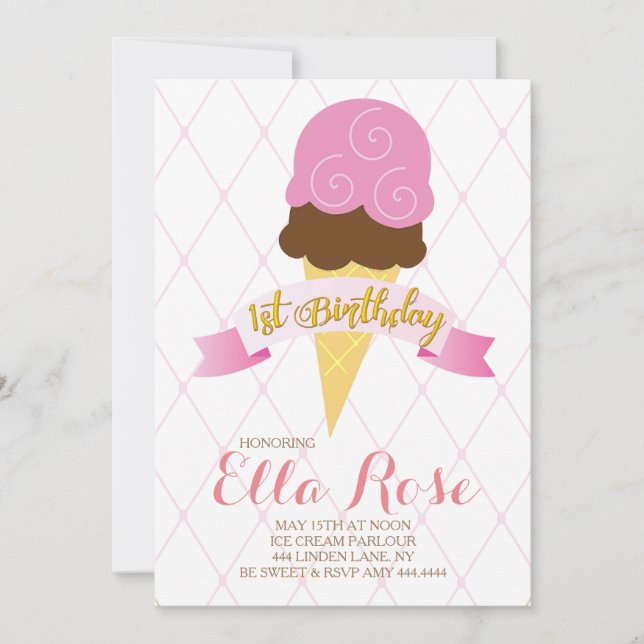 Invitation Fête d'anniversaire de crème glacée première (Devant)