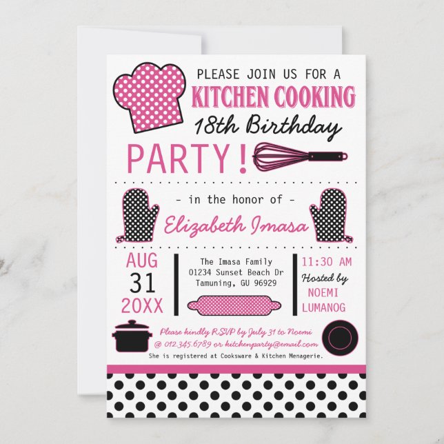 Invitation Fête d'anniversaire de cuisine de cuisine (Devant)