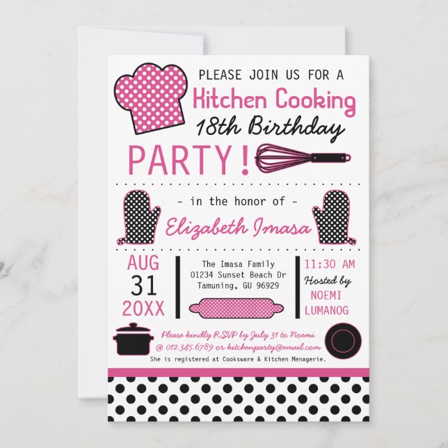 Invitation Fête d'anniversaire de cuisine de cuisine (Devant)