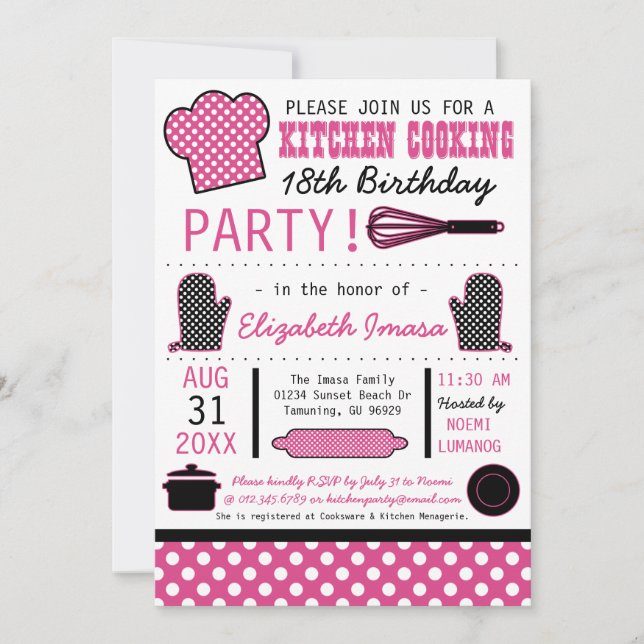 Invitation Fête d'anniversaire de cuisine de cuisine (Devant)
