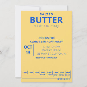 Invitation Fête d'anniversaire de cuisine de fête du Beurre