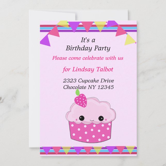 Invitation Fête d'anniversaire de Cupcake (Devant)