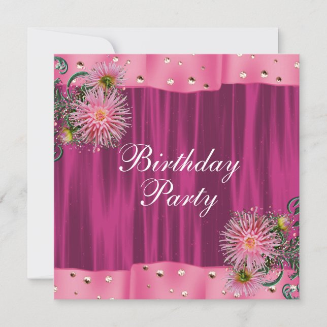 Invitation Fête d'anniversaire de Dahlia rose chaud (Devant)