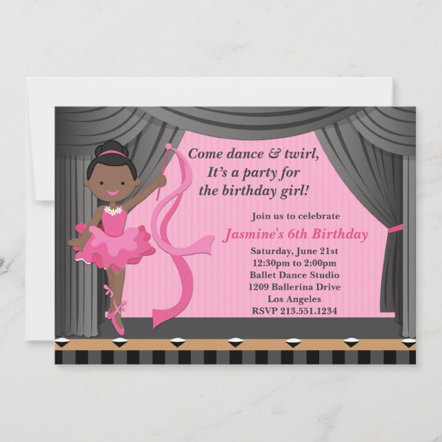 Invitation Fête d'anniversaire de danse de ballet (Devant)