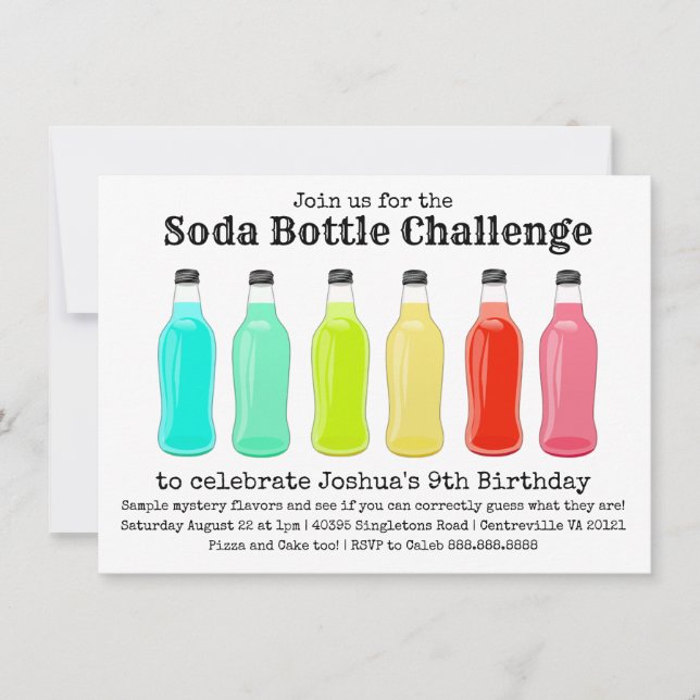Invitation Fête d'anniversaire de défi de bouteille de soude (Devant)
