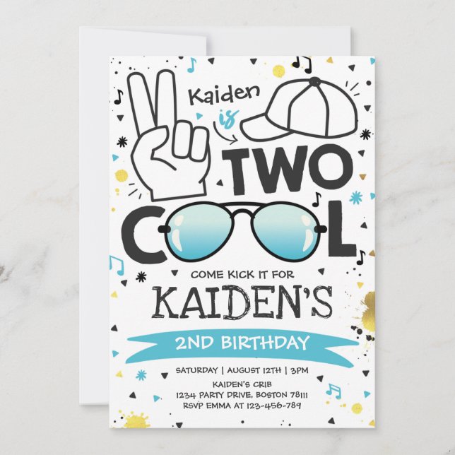 Invitation fête d'anniversaire de deux Cool Je suis deux Cool (Devant)
