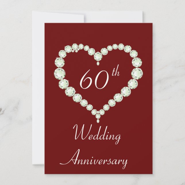 Invitation Fête d'anniversaire de diamant de cœur d'amour (Devant)