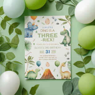 Invitation Fête d'anniversaire de Dinosaur Three Rex 3 ans