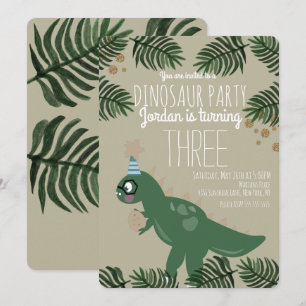 Invitation Fête d'anniversaire de dinosaure cool Confetti pai