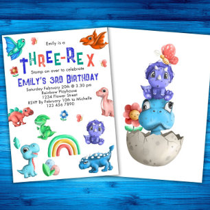 Invitation Fête d'anniversaire de dinosaure pour les Trois-Re