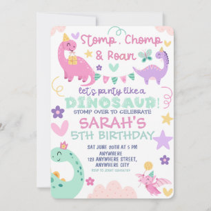 Invitation Fête d'anniversaire de dinosaure Stomp Chomp Et Ru