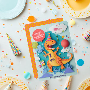 Invitation Fête d'anniversaire de dinosaure T-Rex coloré