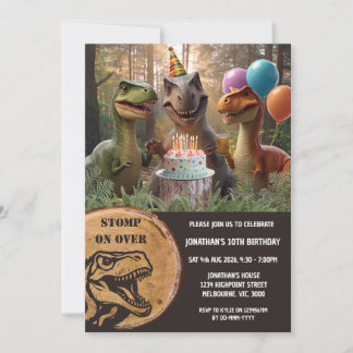 Invitation Fête d'anniversaire de dinosaure : Venez piétiner