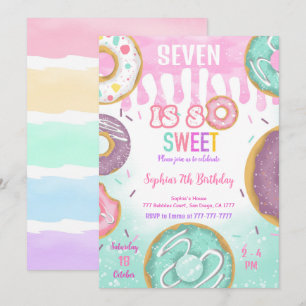 Invitation Fête d'anniversaire de Donut vert et pourpre