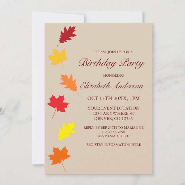 Invitation Fête d'anniversaire de Fall Leaves (Devant)