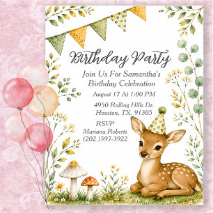 Invitation Fête d'anniversaire de faon animal genre neutre
