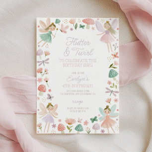 Invitation Fête d'anniversaire de fée Flutter et Twirl pour f
