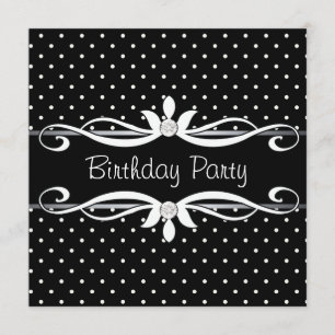 Invitation Fête d'anniversaire de femme aux pois noirs