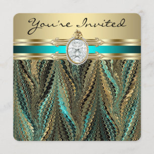 Invitation Fête d'anniversaire de femme bleu sarcelle et or