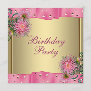 Invitation Fête d'anniversaire de femme Dahlia Rose Doré