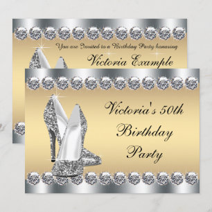 Invitation Fête d'anniversaire de femme en argent or diamant