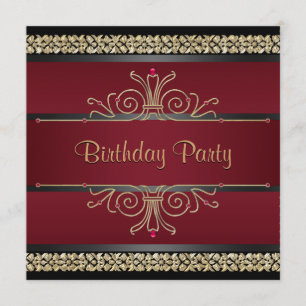Invitation Fête d'anniversaire de femme Or Noir Rouge Rubis