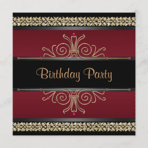Invitation Fête d'anniversaire de femme Or Noir Rouge Rubis
