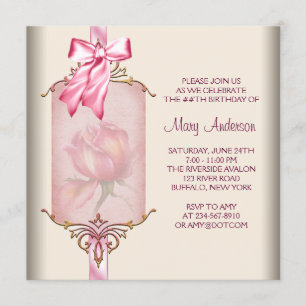 Invitation Fête d'anniversaire de femme Rose Rose Ivoire