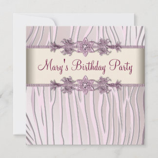 Invitation Fête d'anniversaire de femme Zèbre Rose