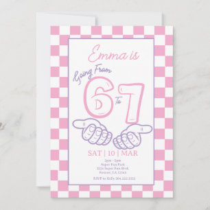 Invitation Fête d'anniversaire de fille 6 7 Mème Damier Rose