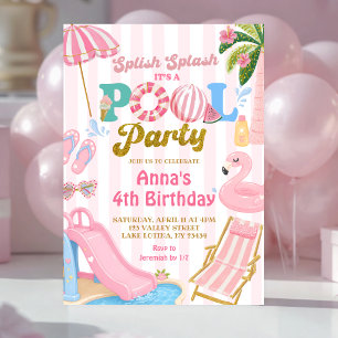 Invitation Fête d'anniversaire de fille à rayures roses Pisci