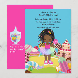 Invitation Fête d'anniversaire de fille afro-américaine Candy