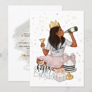 Invitation Fête d'anniversaire de fille afro-américaine rose
