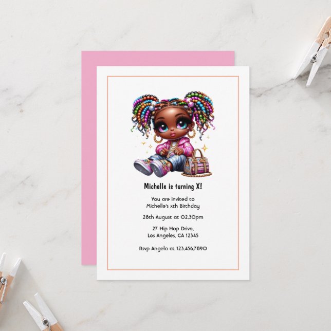 Invitation Fête d'anniversaire de fille afrocentrique mignonn (Devant/Arrière en situation)
